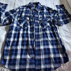 Duluth Trading Co. Blue White Plaid Flannel Long Sleeve Button Up Shirt Size Lar